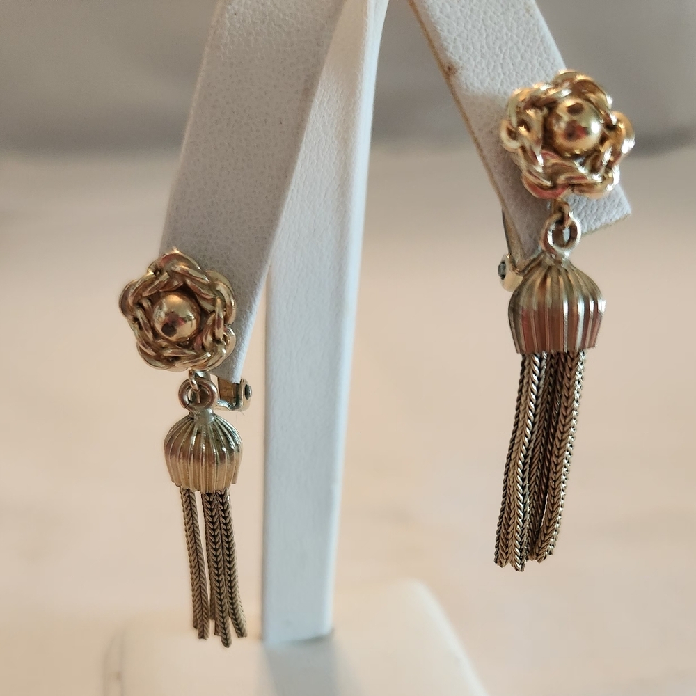 Elegant Gold Filled Tassel Clip-On Earrings